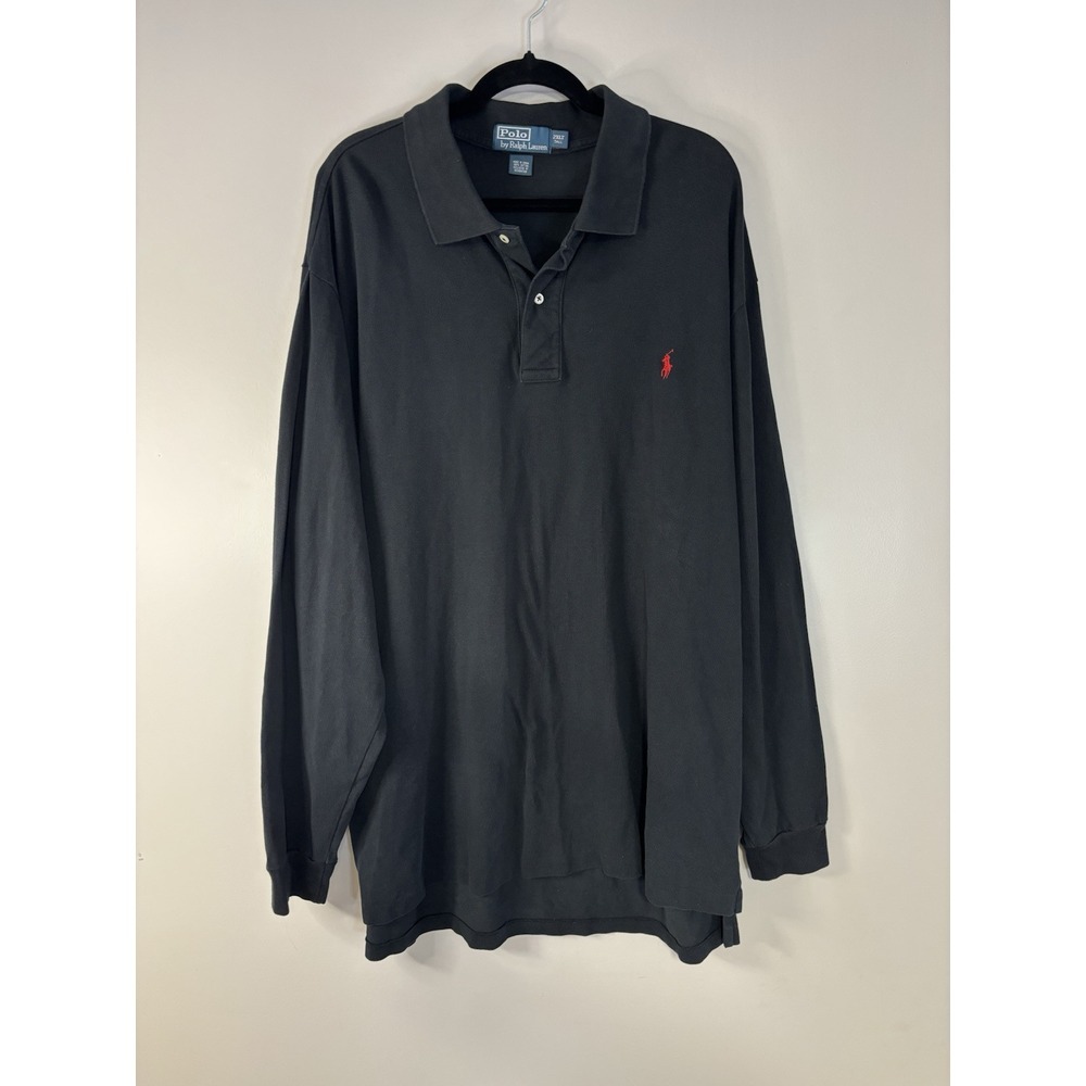Vintage Polo Ralph Lauren Black Long Sleeve Polo Shirt Size 2XL Tall